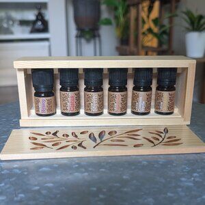 Doterra Essential Oil Set in Brown Wood Display (Black Caps)